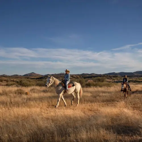 Horseback rider in the high desert outside of Rancho de la Osa, a True Guest Ranch.