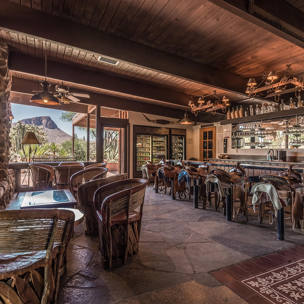 The interior of the bar at White Stallion Ranch.