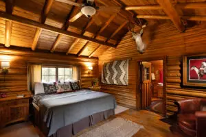 One of the historic cabins at Blackwater Creek Ranch in Wyoming.