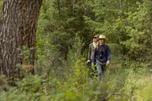 Hiking in Shoshone National Forest during a Wyoming dude ranch vacation.